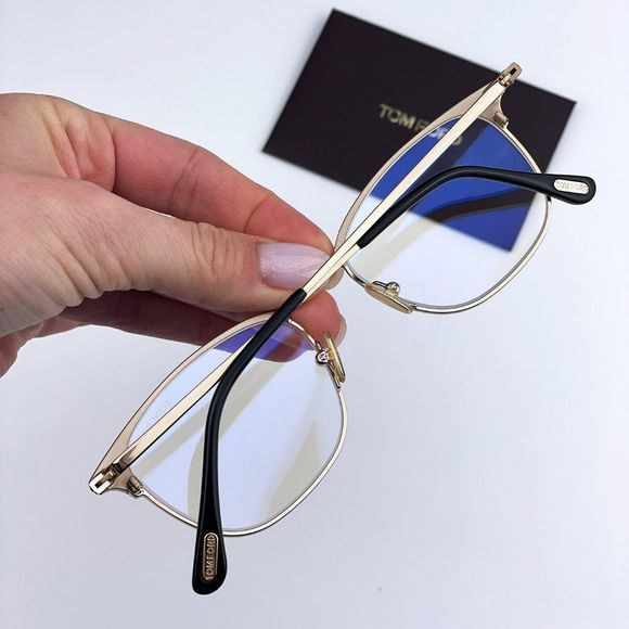 Tom Ford FT5750-B 001 Eyeglasses Black Gold Blue Block Square Unisex - Picture 4 of 12